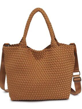 Sol and Selene Sky's The Limit Medium Tote Neoprene Tan Travel Crossbody Bag